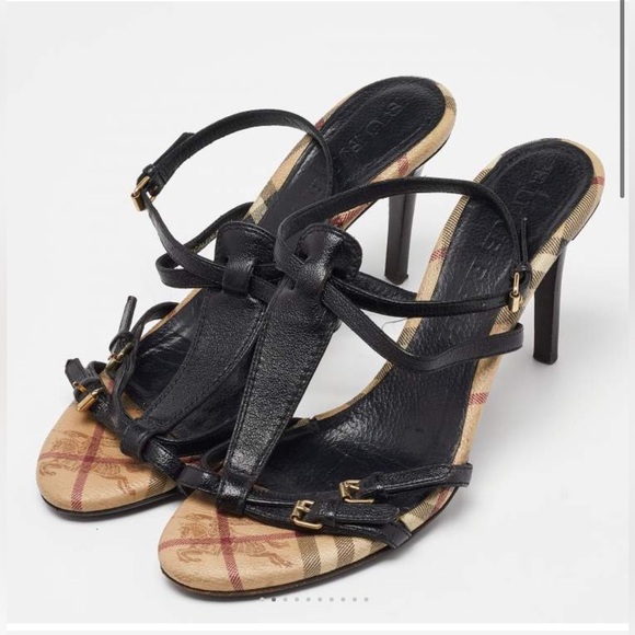 Burberry black lether T_bar ankle strap heels sandals - Picture 1 of 10